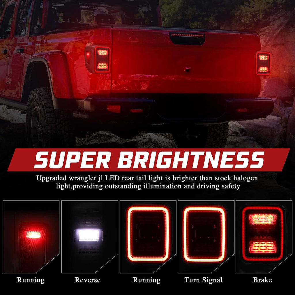 Smoked LED Tail Light For Jeep Gladiator 2020-2025