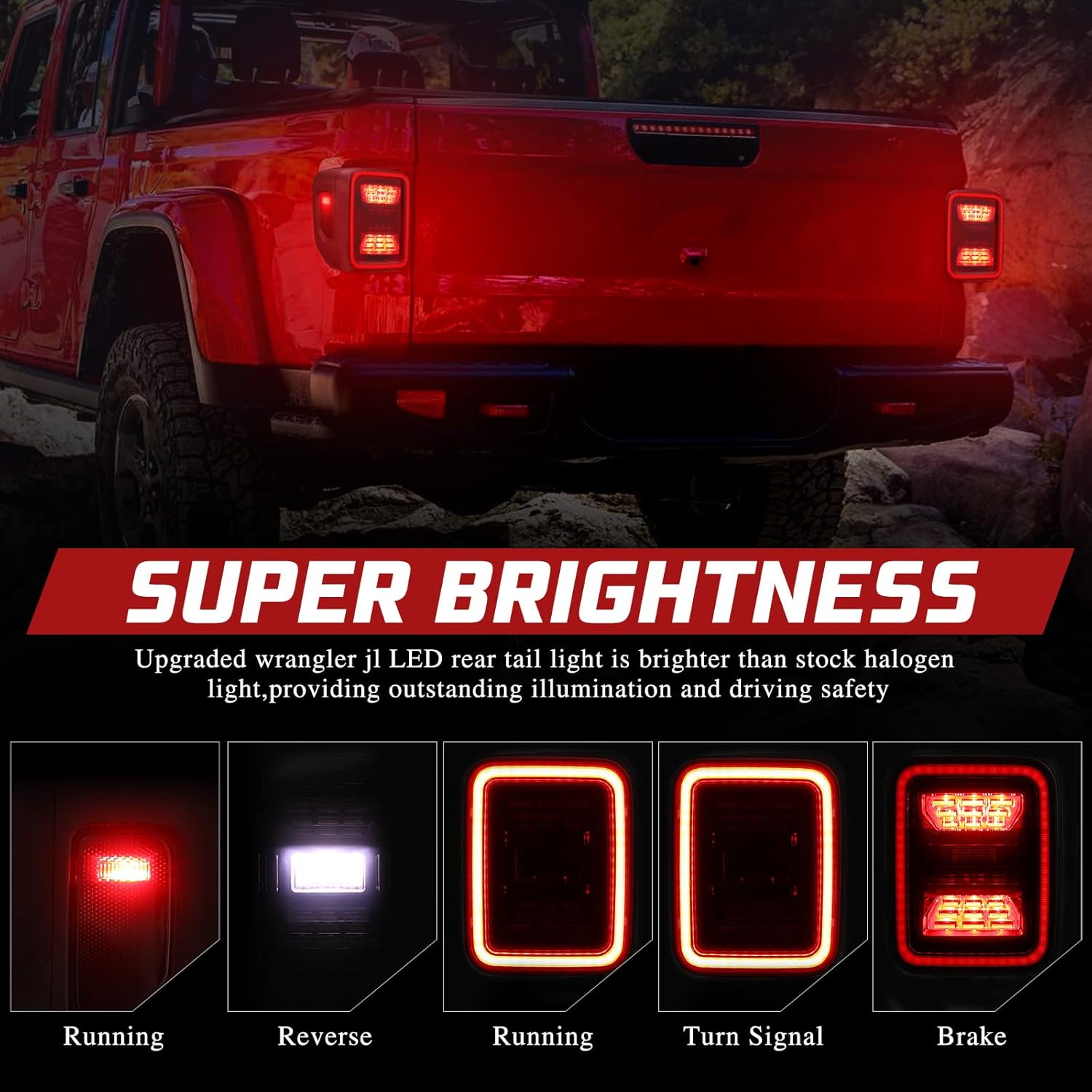 Smoked LED Tail Light For Jeep Gladiator 2020-2025