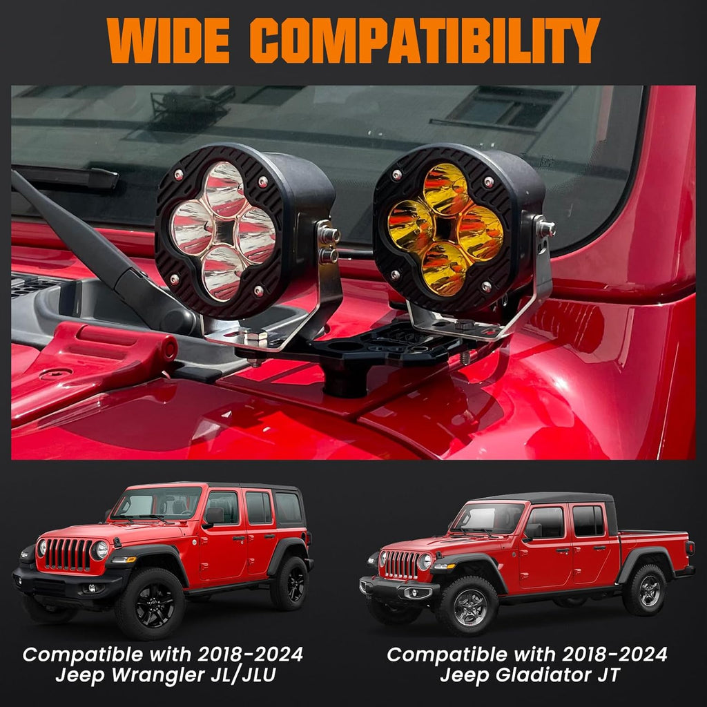 Windshield Dual Side Light Bracket for Jeep Wrangler JL & Gladiator 2018-2025