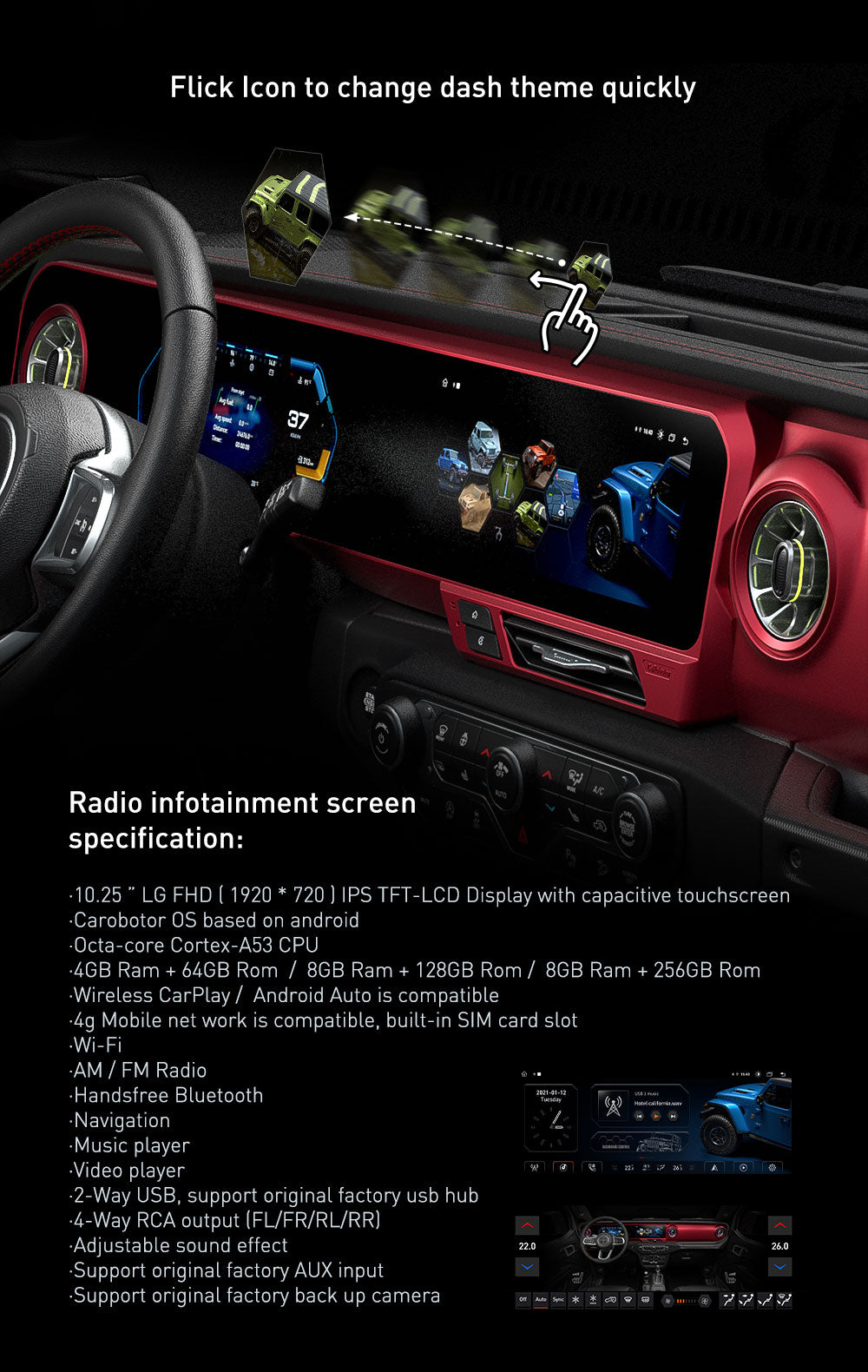 Carobotor J Max Pro dashboard for Jeep Wrangler JL & Gladiator 2018-2023