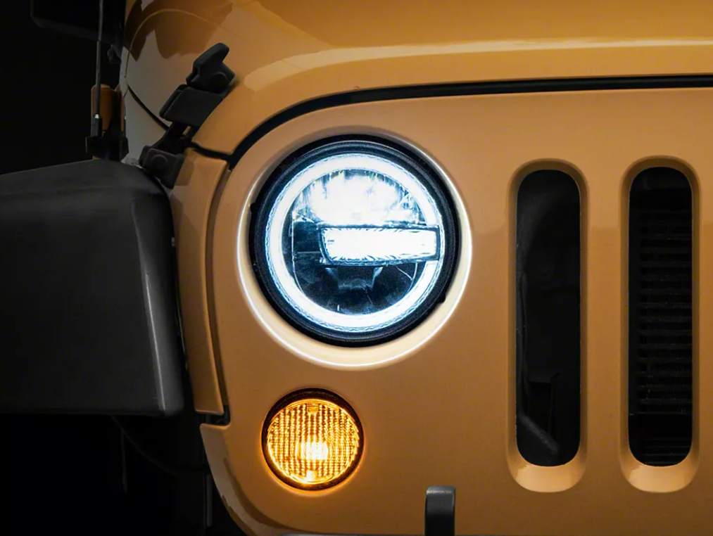 Headlight White LED with Ring for Jeep Wrangler JK 2007-2017