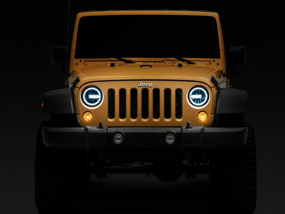 Headlight White LED with Ring for Jeep Wrangler JK 2007-2017
