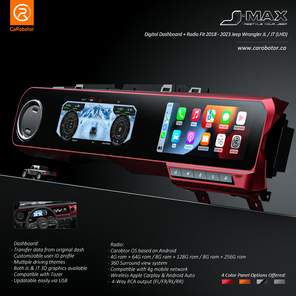 Carobotor J Max dashboard for Jeep Wrangler JL & Gladiator 2018-2023